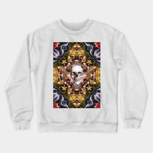 Floral abstract rennaisance collage with a skull Crewneck Sweatshirt by mikath